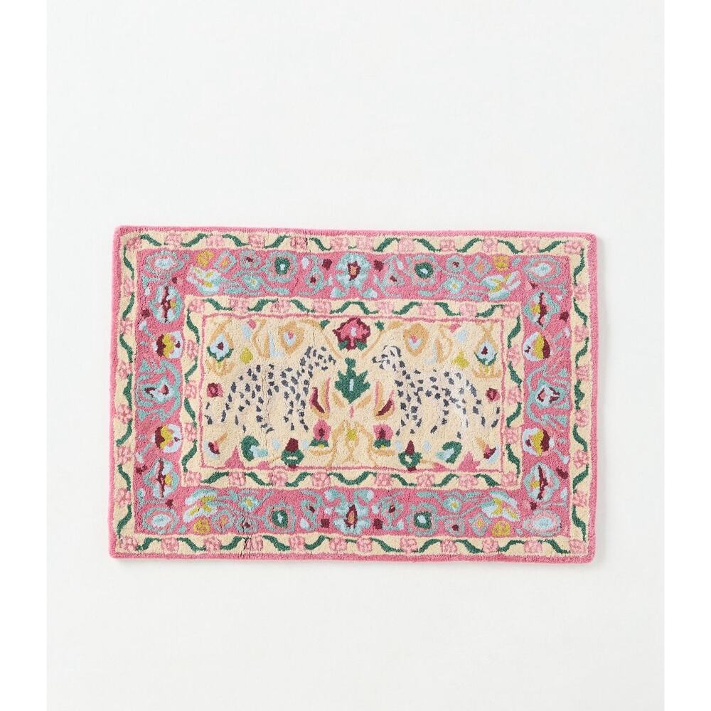 Anthropologie Parcie Hand Tufted Wool Blend Leopards Rug, 2x3